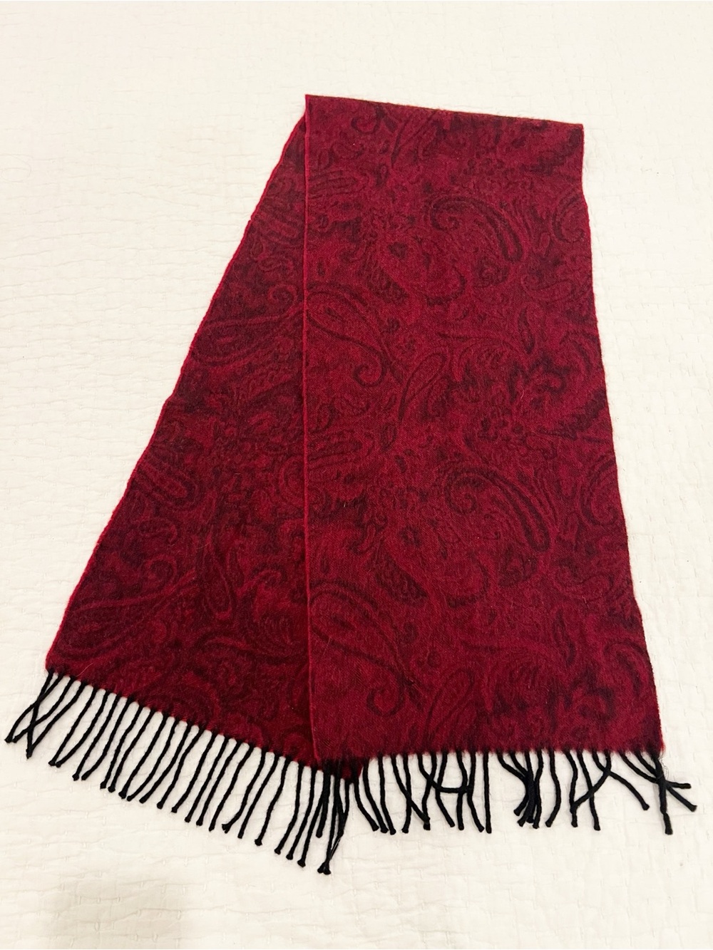 Hilltop Cashmere Scarf Red Floral Paisley Fringe Rectangular Made In Scotland